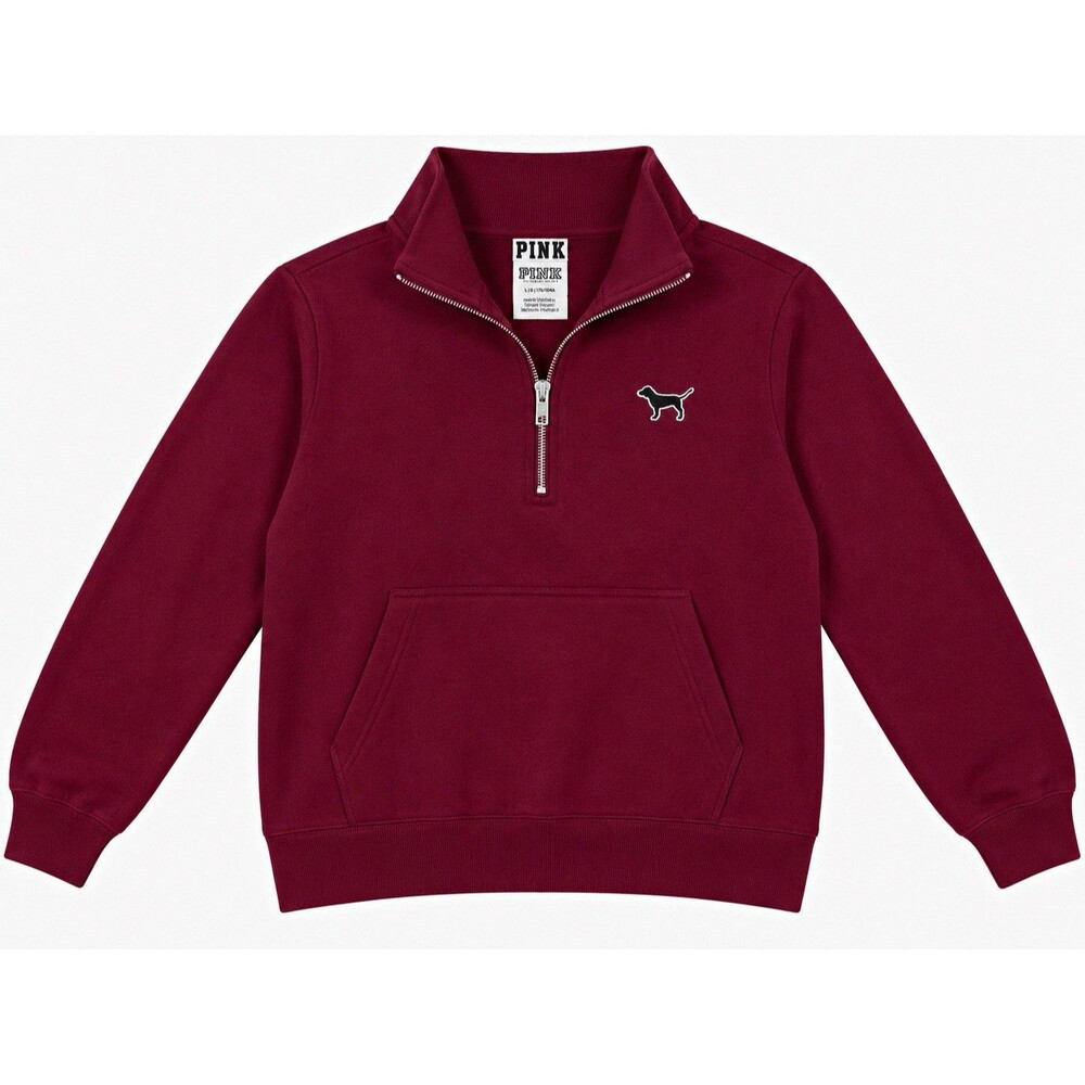 PINK Women's Burgundy 1/4 Zip Mock Neck Logo Sweatshirt w/ Pockets Size L
